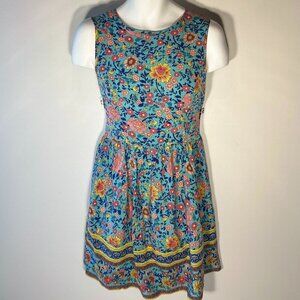 Vintage Inspired SZ L Blue Boho Print Floral Dress 100% Cotton Cottage Country
